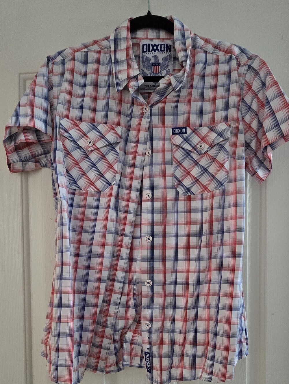 DIXXON The Amendmwnt Short-Sleeve Plaid Button-Down in Red, Blue & White